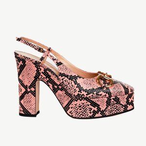 Gucci Wild Rose Python Calf Print Horsebit Platform Sandals